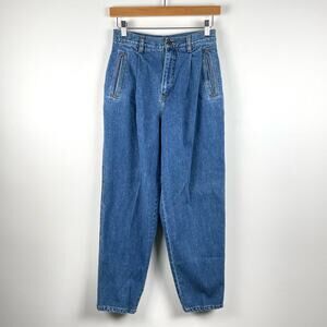 90s VTG Jeans Womens 10P Blue High Waist Pleated Relaxed Fit Mom Tapered Classic